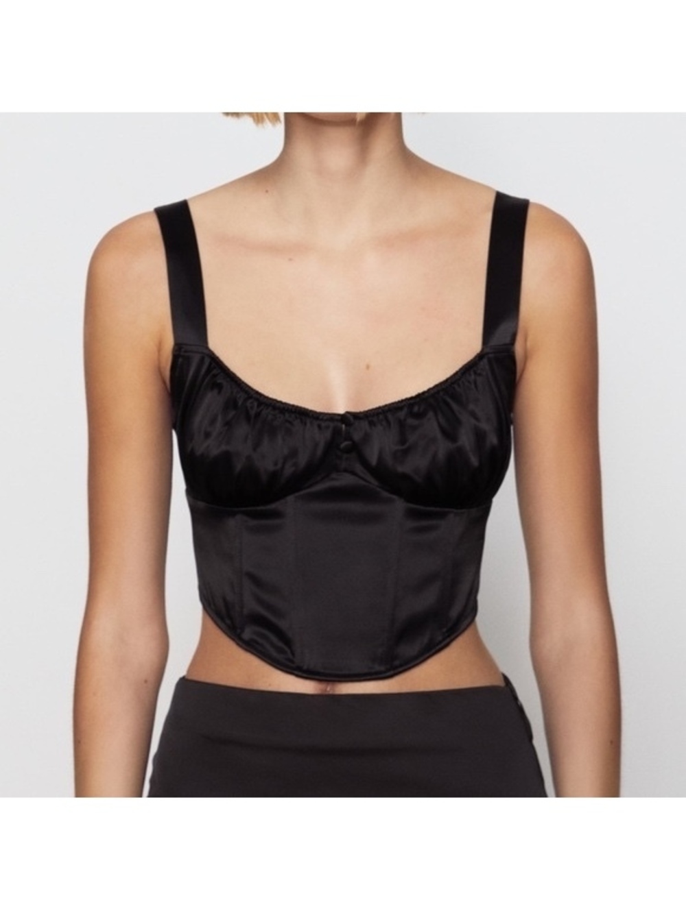 ZARA Women's Bustier Cropped Corset Sz S Black Satin Crop Sexy Steampunk Goth